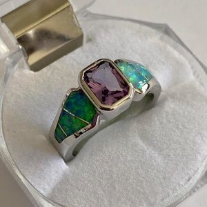 Lab created opal sterling silver ring